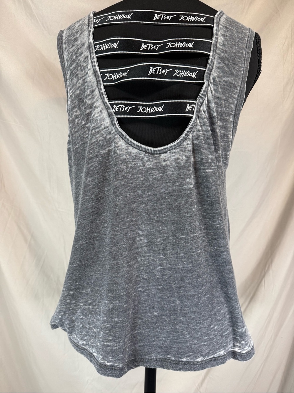 Betsey Johnson Performance Tank Top Gray Washed Cutout Straps- Size Small